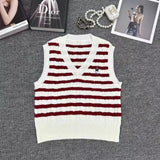 V-neck stripe knitted vest tops women 2024 high quality