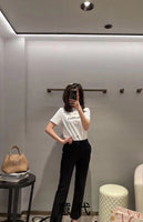 ROUND-neck  knitted T-SHIRT tops women 2024 high quality