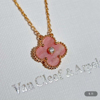 Van leaf pink gold necklace women 2024