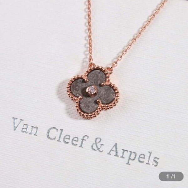 Van leaf gray+rose gold necklace women 2024