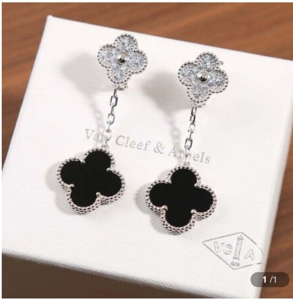 Van leaf black+silve earrings women 2024