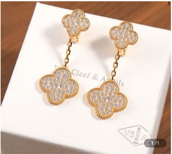 Van leaf gold earrings women 2024