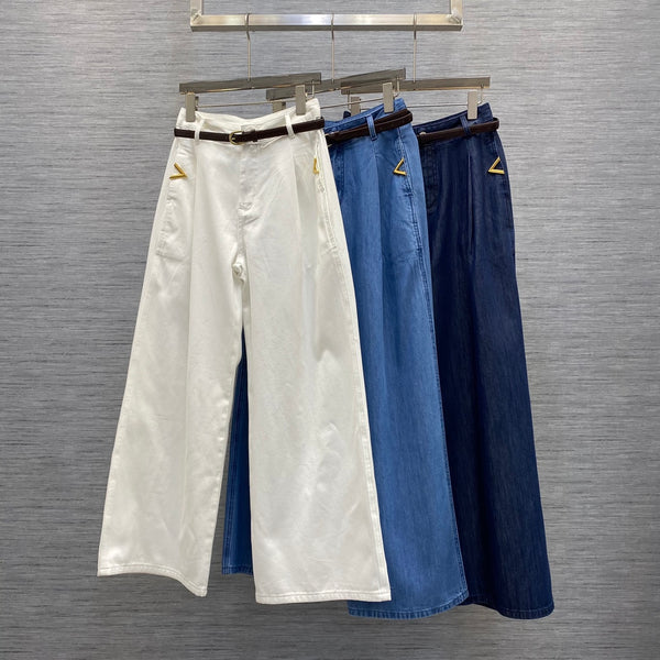 V denim straight jeans wide pants fashion casual women classic 2024 high quality