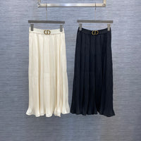 Dio* elastic waist pleated long skirt grace women 2024 black beige high quality SML