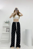 𝐴𝑙𝑒𝑥𝑎𝑛𝑑𝑒* 𝑊𝑎𝑛𝑔 hot drill wide pants Elastic waist drawstring fashion trousers 2024 black SML