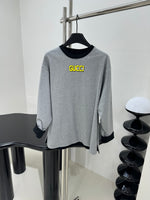 Gucc*  black gray Double sided T-shirt long sleeve oversize women men fashion 2024 SML