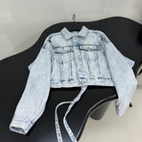 𝐴𝑙𝑒𝑥𝑎𝑛𝑑𝑒* 𝑊𝑎𝑛𝑔 ligh blue denim jacket loose short coat fashion women 2024 high quality SML new