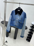 Mi*Mi* black lapel patchwork denim jacket loose coat fashion women 2024 blue SML new