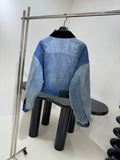 Mi*Mi* black lapel patchwork denim jacket loose coat fashion women 2024 blue SML new