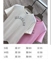 Moncle* hot drill short sleeve t-shirt loose tops women white pink 2024 SML